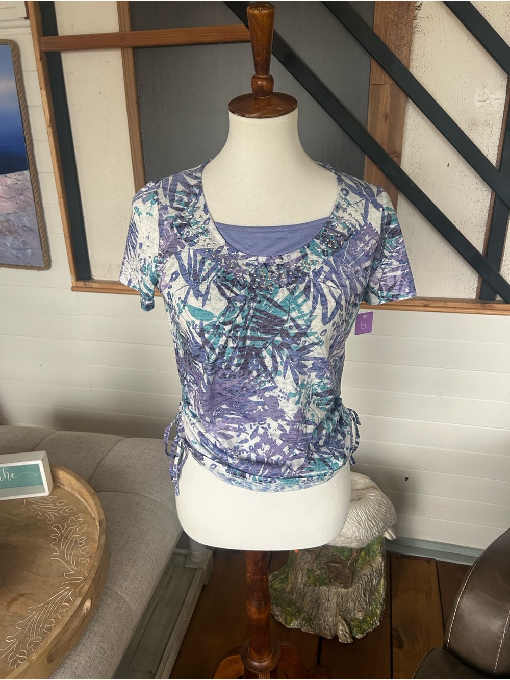 breckenridge Purple and Teal Floral Short Sleeve Tee